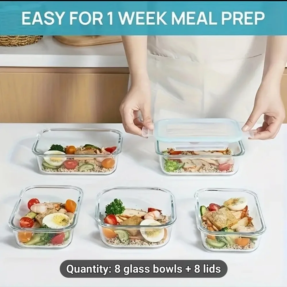 Aqua-Lidded Glass Food Storage Container Set - Picture 4 of 6